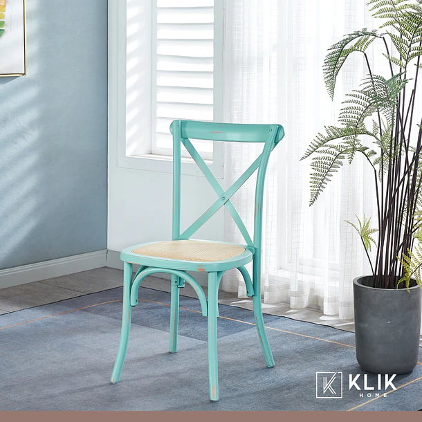 Pack de 4 Sillas Crossback Danubio Madera Rattan Menta 2