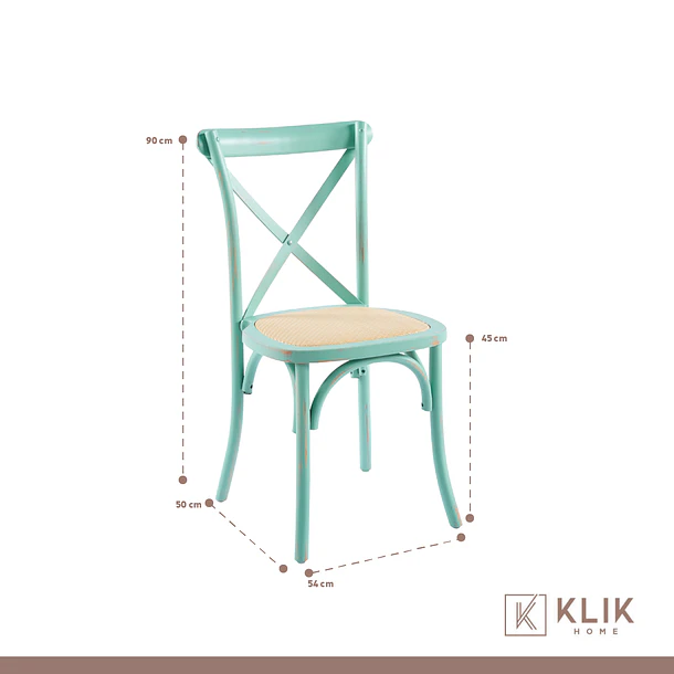 Pack de 4 Sillas Crossback Danubio Madera Rattan Menta 4