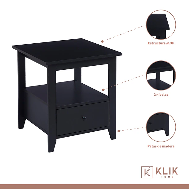 Pack de 2 Veladores Mesa Lateral Auxiliar con Cajón Bohemio 48x51 3