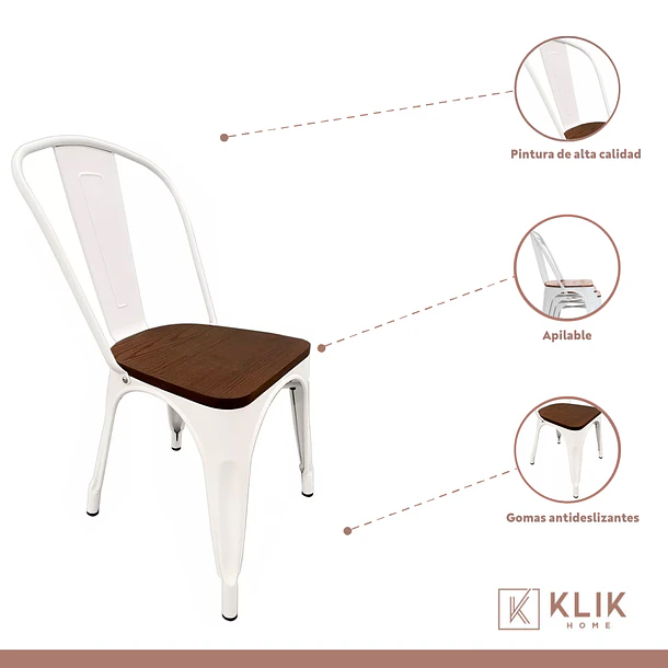 Pack de 4 sillas Tolix con asiento de Madera Oscura Walnut - Blancas 3
