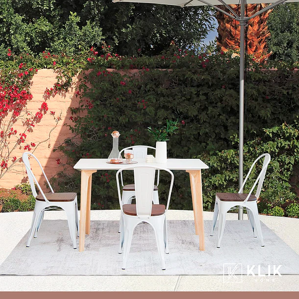 Pack de 4 sillas Tolix con asiento de Madera Oscura Walnut - Blancas 8