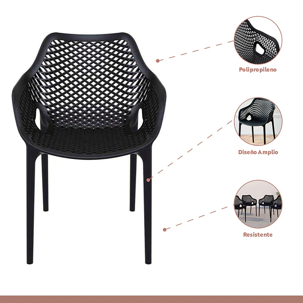 Pack de 4 Sillas Air Berlin Con Reposabrazos - Negras 3