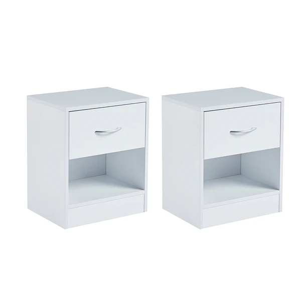 Pack de 2 Veladores Cajón y Espacio Almacenamiento Minimal 40x30x48 - Blanco 1