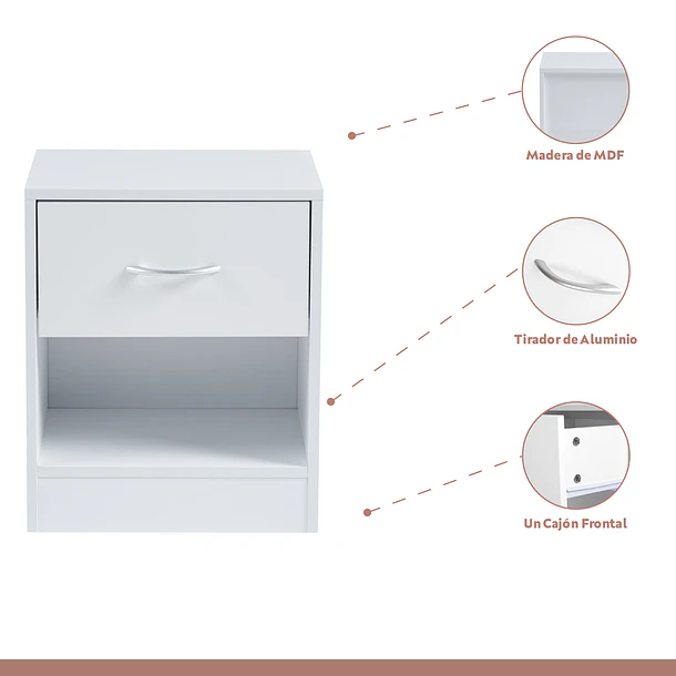 Pack de 2 Veladores Cajón y Espacio Almacenamiento Minimal 40x30x48 - Blanco 3