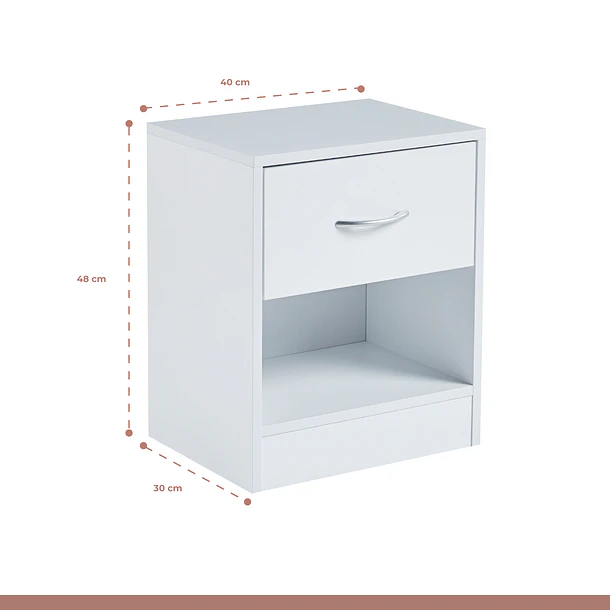 Pack de 2 Veladores Cajón y Espacio Almacenamiento Minimal 40x30x48 - Blanco 4