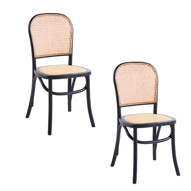 Pack de 2 Sillas de Comedor Hoffman o Lombardia Madera Rattan - Negra 1