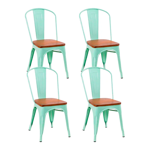 Pack de 4 Sillas Tolix con asiento de Madera Oscura Walnut - Menta 1