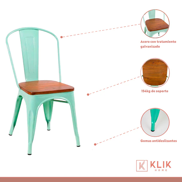 Pack de 4 Sillas Tolix con asiento de Madera Oscura Walnut - Menta 3