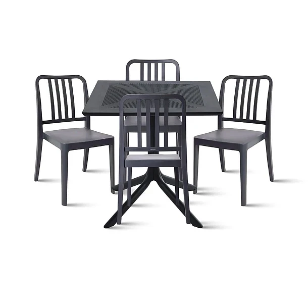 Mesa restaurant 80x80 Polipropileno + 4 Sillas Navy - Negra 1