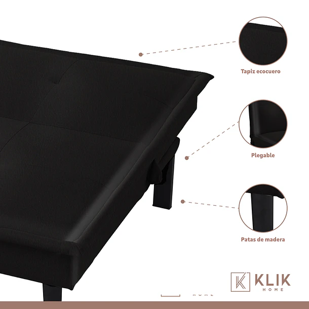Futón Sofá Cama 2 cuerpos Simply - Ecocuero Negro 4