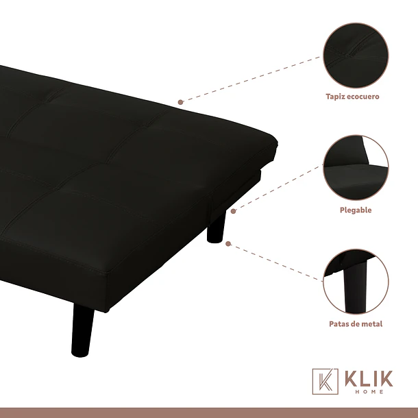 Futón Sofá Cama 2 cuerpos Sofía - Ecocuero Negro 4