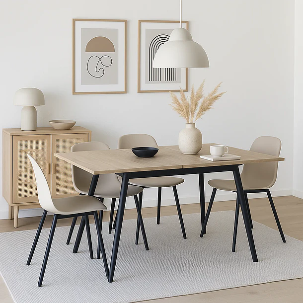 Mesa extensible 120 a 160 cm, ancho 80cm - Madera Clara  4