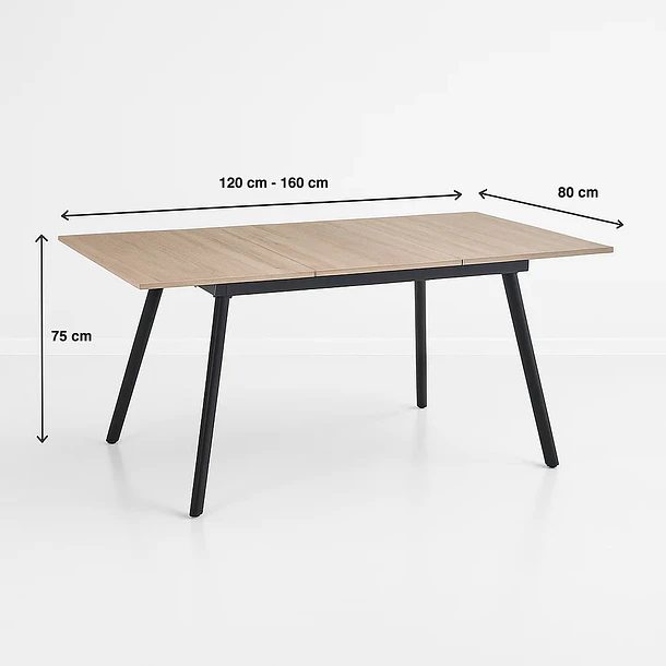Mesa extensible 120 a 160 cm, ancho 80cm - Madera Clara  5