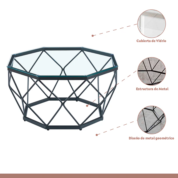 Mesa de centro enrejada 80 cm - Vidrio 5