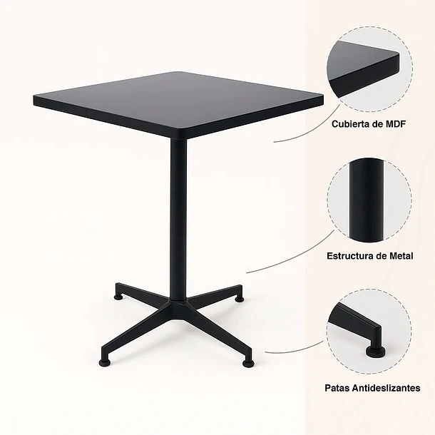 Mesa de restaurant 70x70 de metal cruz y MDF - Negra 6