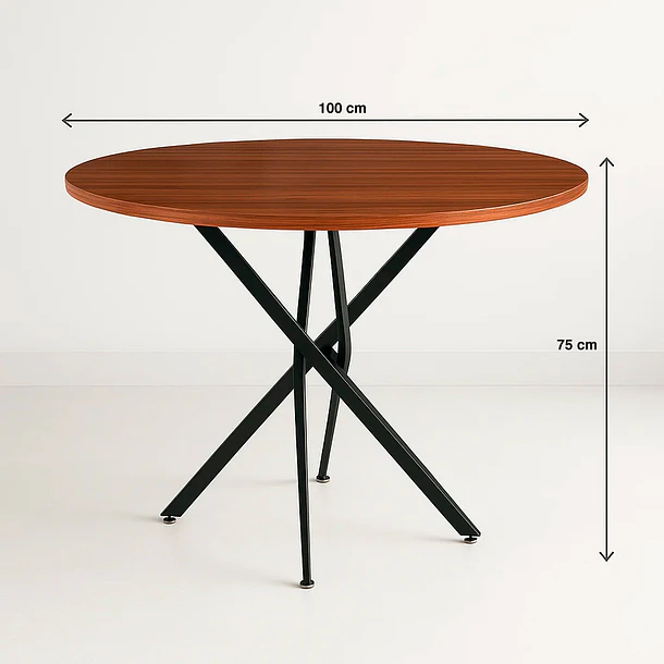 Mesa de comedor redonda 100cm color Madera Oscura Walnut enrejada 5
