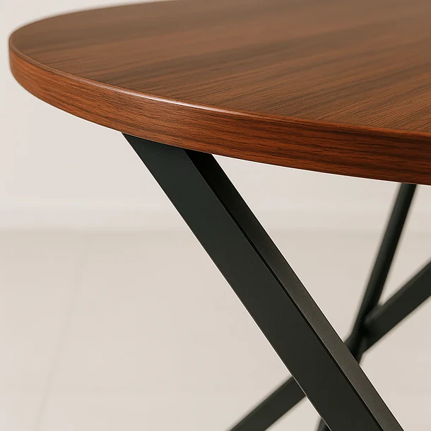 Mesa de comedor redonda 100cm color Madera Oscura Walnut enrejada 7