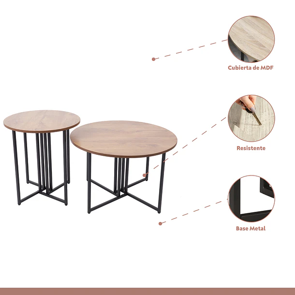 Pack de 2 mesas de centro redondas - Madera Clara 6
