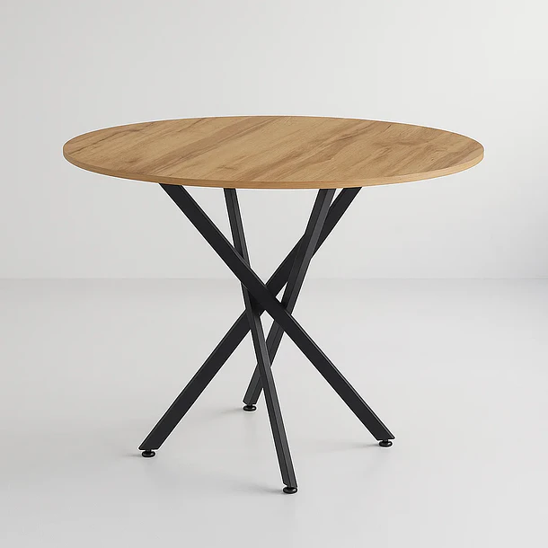 Mesa de comedor redonda 100cm color madera clara enrejada 1