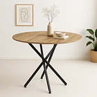 Mesa de comedor redonda 100cm color madera clara enrejada 4