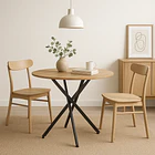 Mesa de comedor redonda 100cm color madera clara enrejada 5