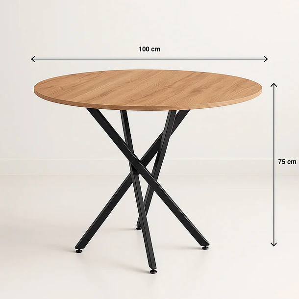 Mesa de comedor redonda 100cm color madera clara enrejada 7