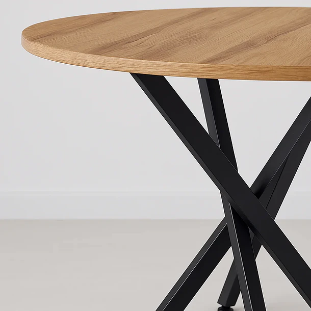 Mesa de comedor redonda 100cm color madera clara enrejada 10