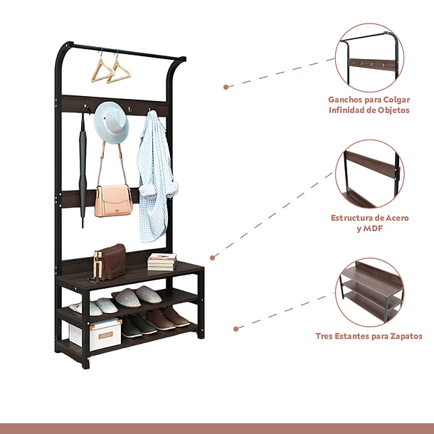 Mueble Organizador Perchero Colgador y Zapatero  5