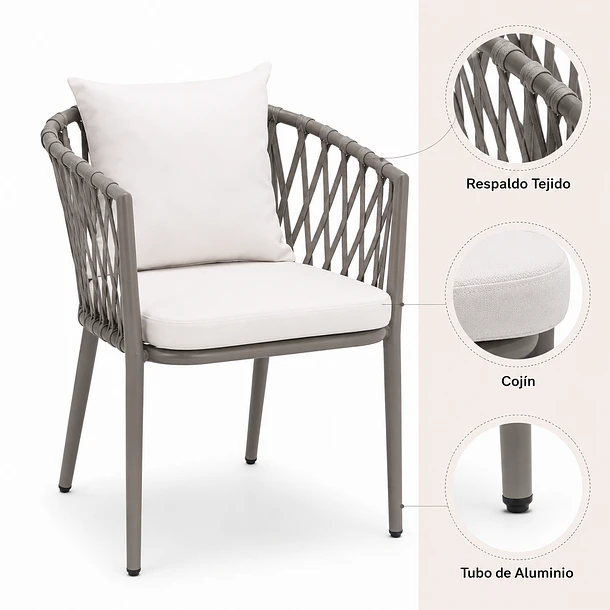 Pack de 2 Sillas de Terraza Trame - Aluminio y Cuerda 5