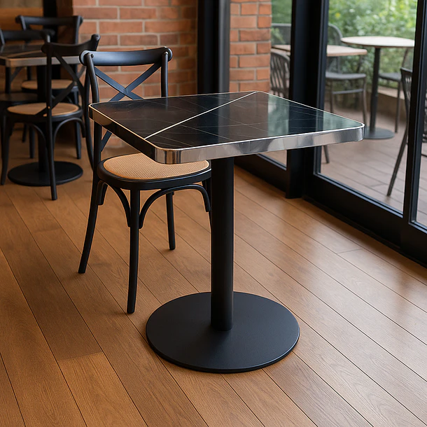 Mesa Parisina 70x70 Negra Ribete Plateado 2