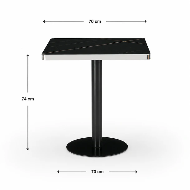 Mesa Parisina 70x70 Negra Ribete Plateado 4