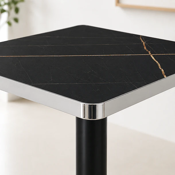 Mesa Parisina 70x70 Negra Ribete Plateado 6