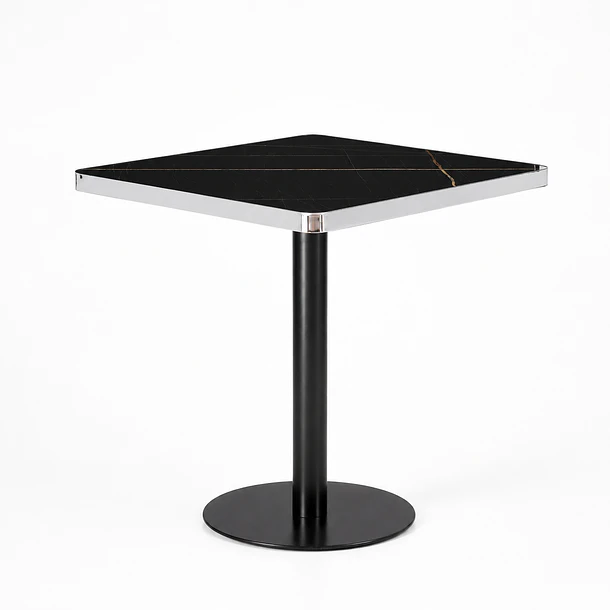 Mesa Parisina 70x70 Negra Ribete Plateado 1