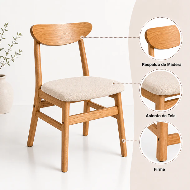 Silla de Comedor Sinkro - Madera clara asiento Beige 5
