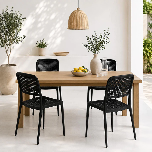 Pack de 4 Sillas de Restaurant o Terraza Comedor Hoffman Enrejada - Negra Completa 2