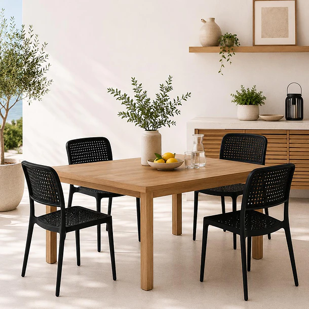 Pack de 4 Sillas de Restaurant o Terraza Comedor Hoffman Enrejada - Negra Completa 3