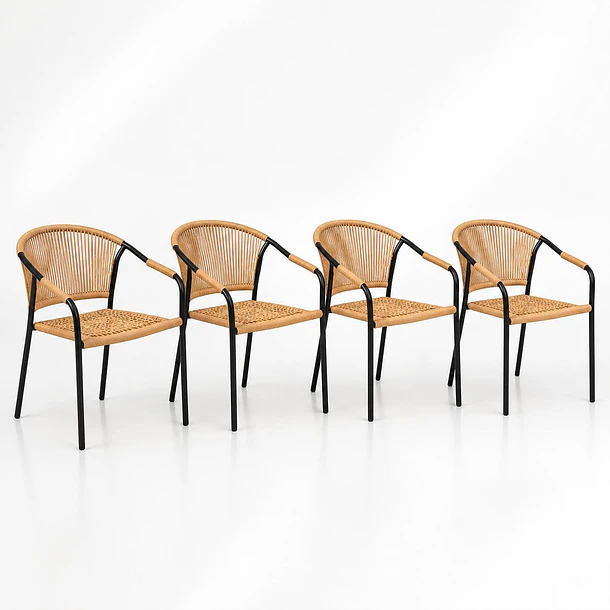 Pack de 4 Sillas FLET - Estructura Negra con Respaldo Encordado Beige 1