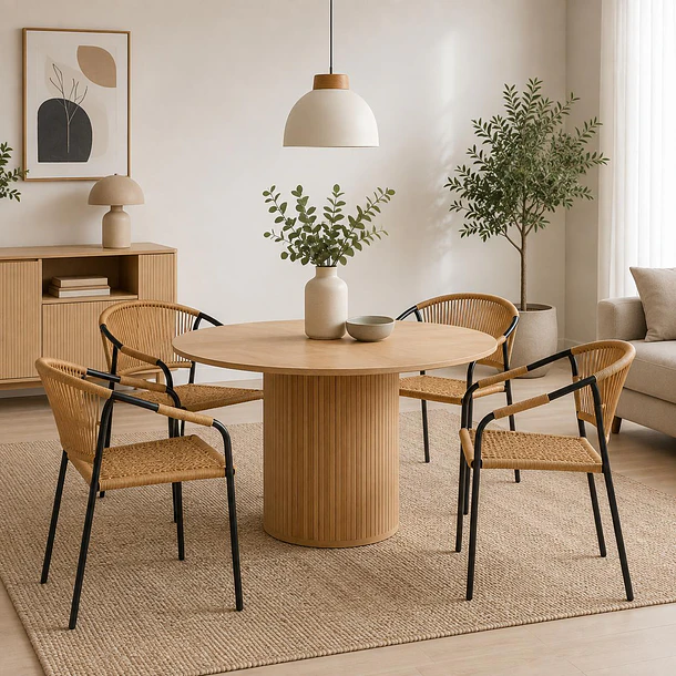 Pack de 4 Sillas FLET - Estructura Negra con Respaldo Encordado Beige 3