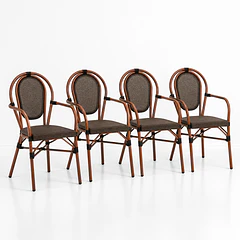 Pack de 4 Sillas Provence Parisina Rattan con reposabrazos - Café Oscuro