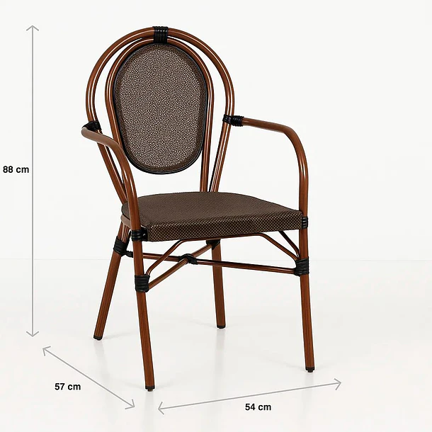 Pack de 4 Sillas Provence Parisina Rattan con reposabrazos - Café Oscuro 4