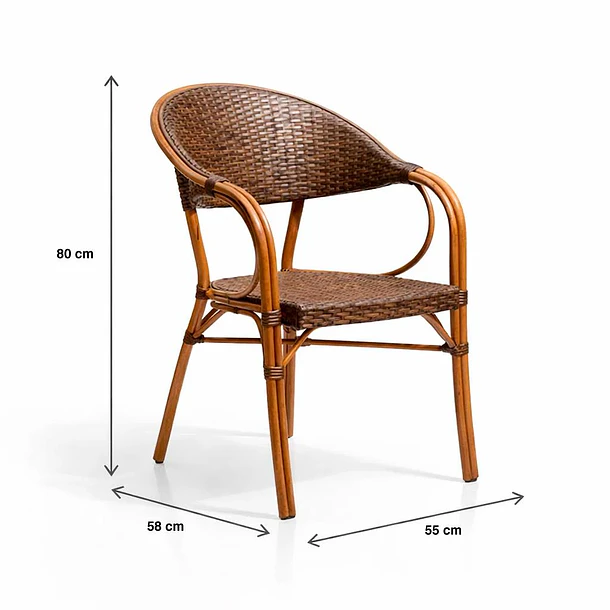 Pack de 4 Sillas Bistro Parisina Rattan con reposabrazos Jolie - Café Oscuro 4