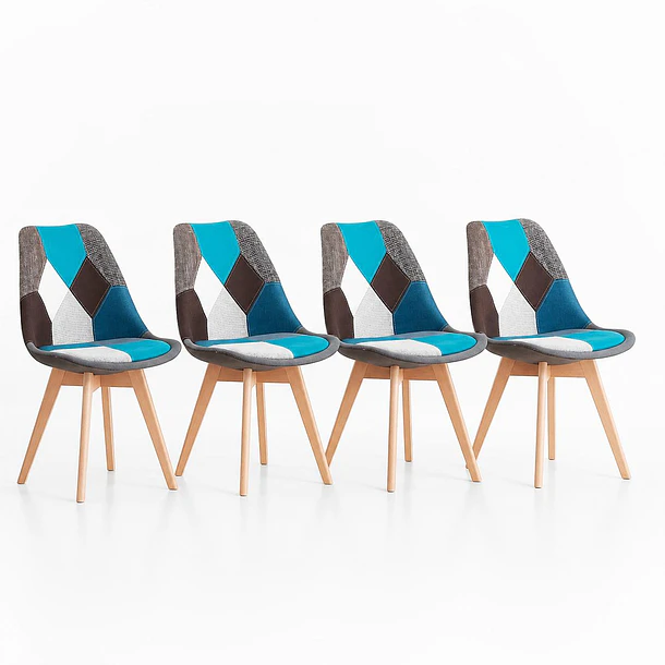 Pack de 4 Sillas patchwork wood celeste 1