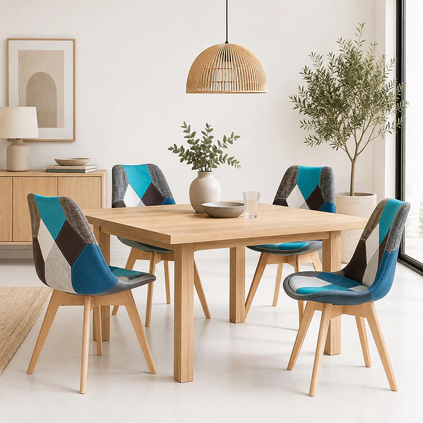 Pack de 4 Sillas patchwork wood celeste 3