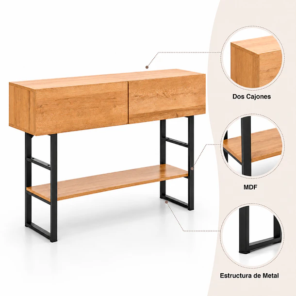Arrimo Klinja 120x75cm Organizador 2 cajones Tono Roble Claro 5