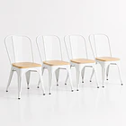 Pack de 4 Sillas Tolix con asiento de madera clara - Blanca 1