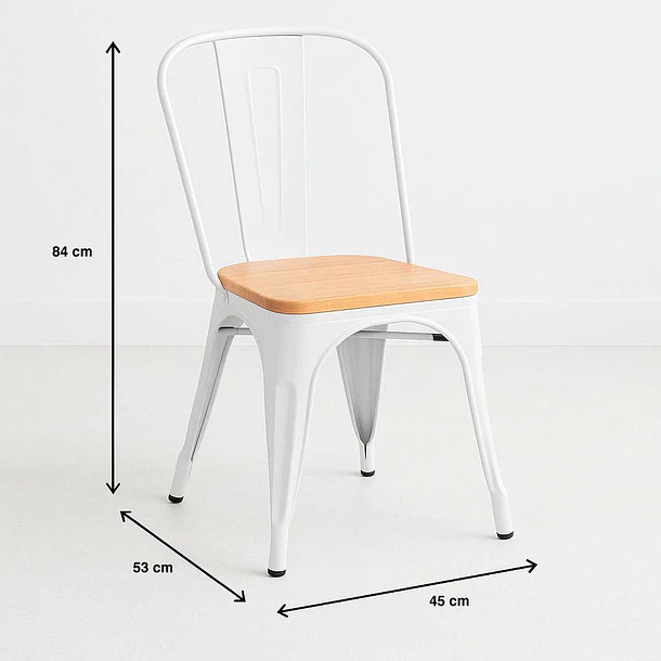 Pack de 4 Sillas Tolix con asiento de madera clara - Blanca 4
