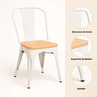 Pack de 4 Sillas Tolix con asiento de madera clara - Blanca 5