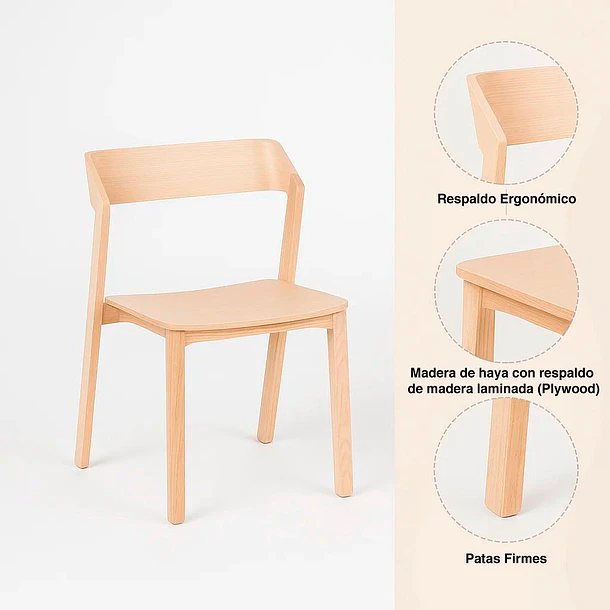 Pack de 2 Sillas de Comedor Madera Rover Viena Natural 5