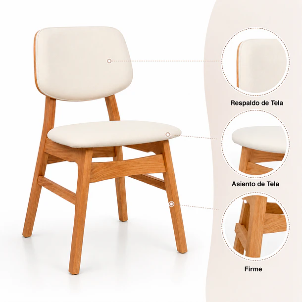 Silla de Comedor Ystava - Madera Maciza con Asiento y Respaldo Acolchados 5