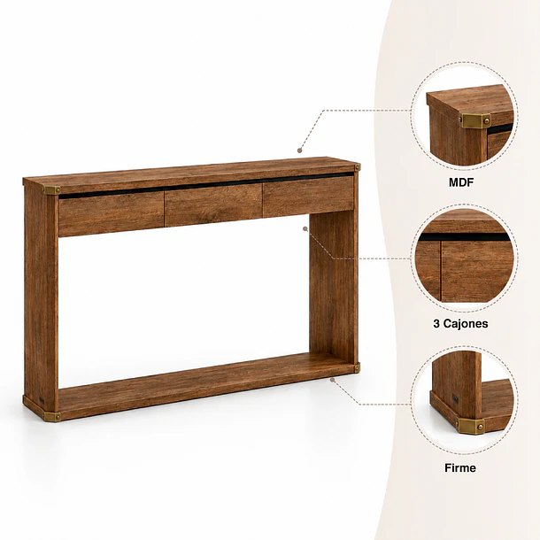 Arrimo Kraam Tono Madera Cálida con 3 Cajones 120X76 5